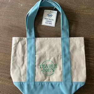 Trader Joe’s Mini Pastel Canvas Tote Bag - Light Blue & Cream